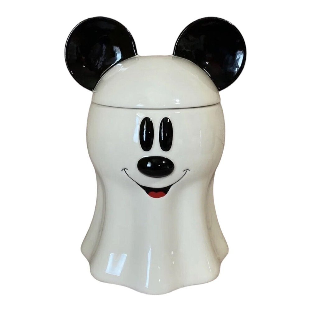 Disney’s Mickey Mouse Ghost Halloween Cookie‎ Jar Canister BOO Ears Candy Trick